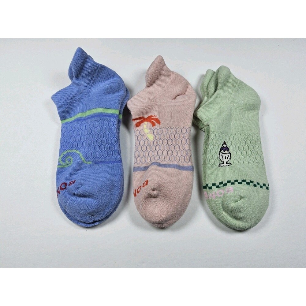 Bombas Palm Wave Sundae Pattern Athletic Ankle Socks Lot Of 3 Pairs Size M